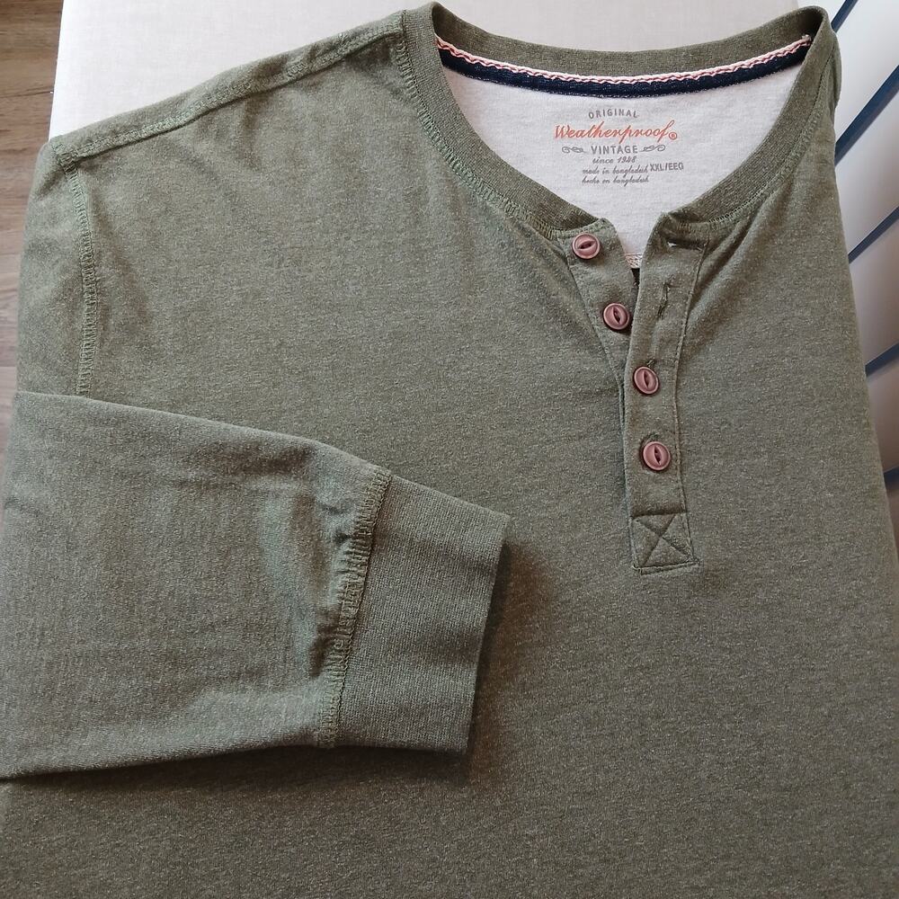Weatherproof Original Vintage Green Henley T-shirt Mens XXL long sleeve 4 button